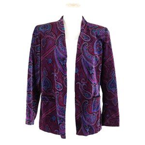 Vintage Purple Paisley Velour Blazer Tan Jay Jacket Womens Size 10 Oui Petites